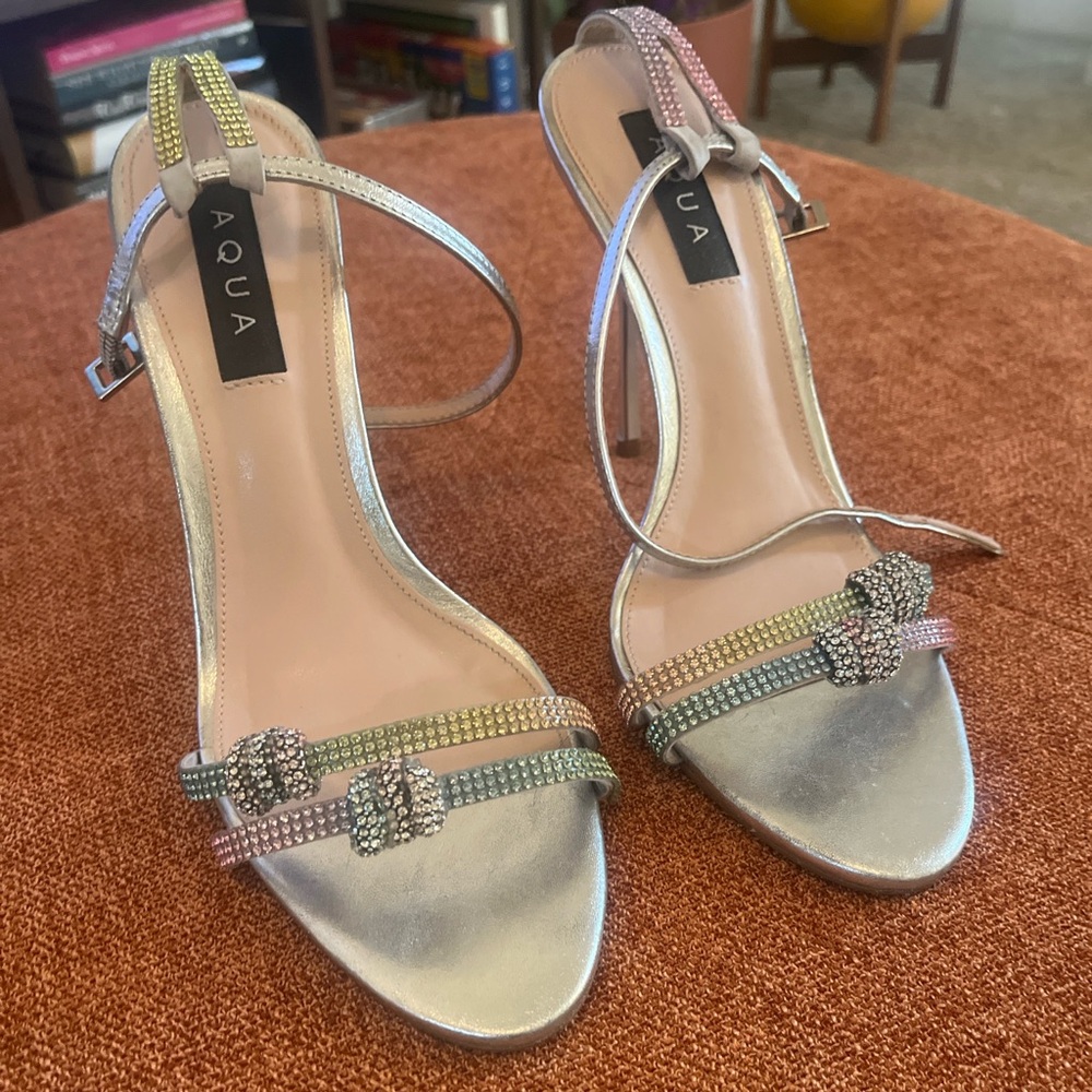 Aqua Silver Heels with Colorful Straps